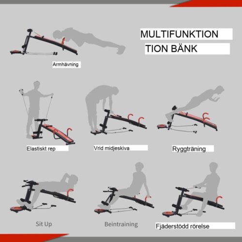 Justerbar Sit Up Bänk Buktränare 120kg Kapacitet Röd Svart