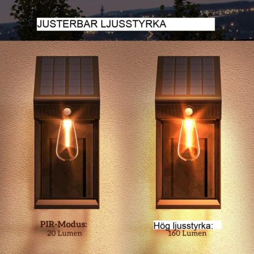 Solar Vägglampa LED Utomhusrörelsesensor Justerbar Varmvit IP44 Svart