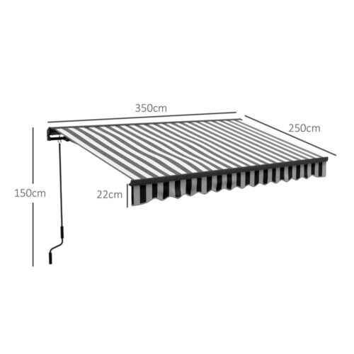 Elektrisk infällbar markis med fjärrkontroll, UV30+ skydd, grå+vit 350x250cm