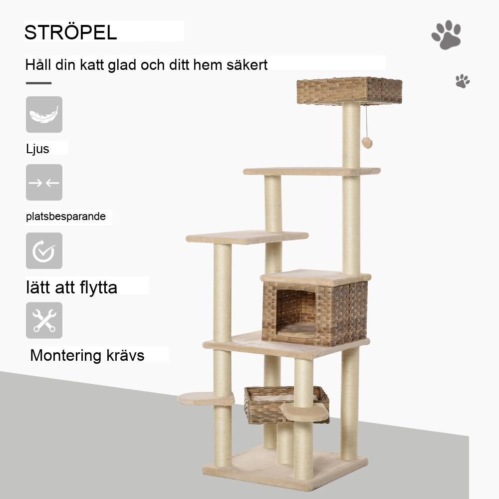 XXL Rattan Cat Tree med skrapstolpe, grotta och lägenhet