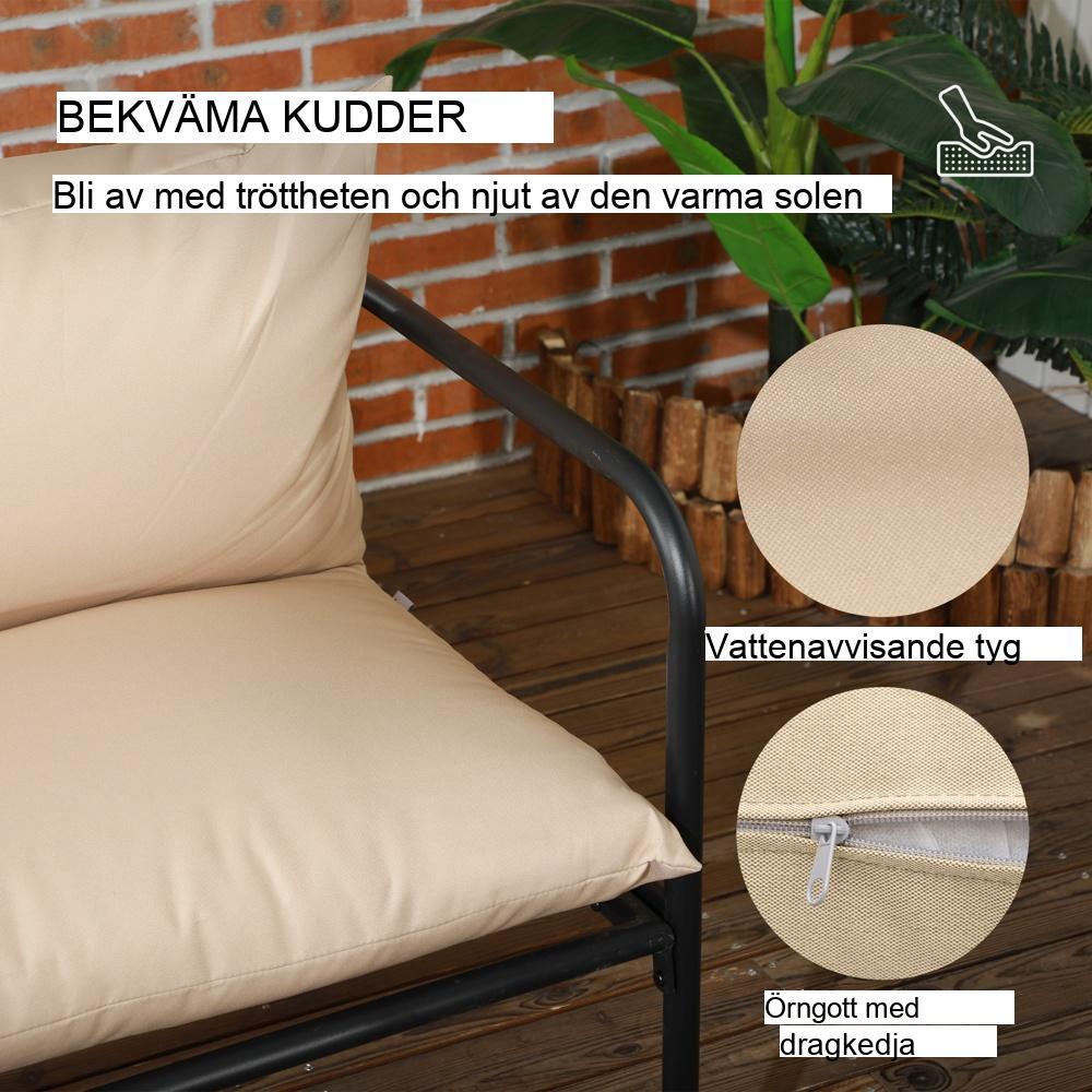 Bekvämt stål Khaki trädgårdsmöbler set med soffbord i glas