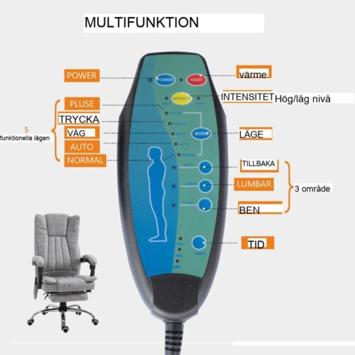 Massagekontorsstol med värme- och liggfunktion