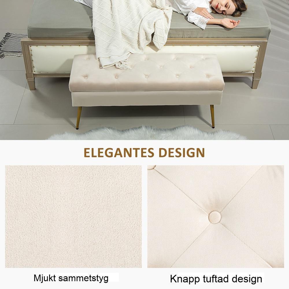 Beige Velvet Förvaringsbänk med stoppat lock – Hall, Sovrum, Vardagsrum