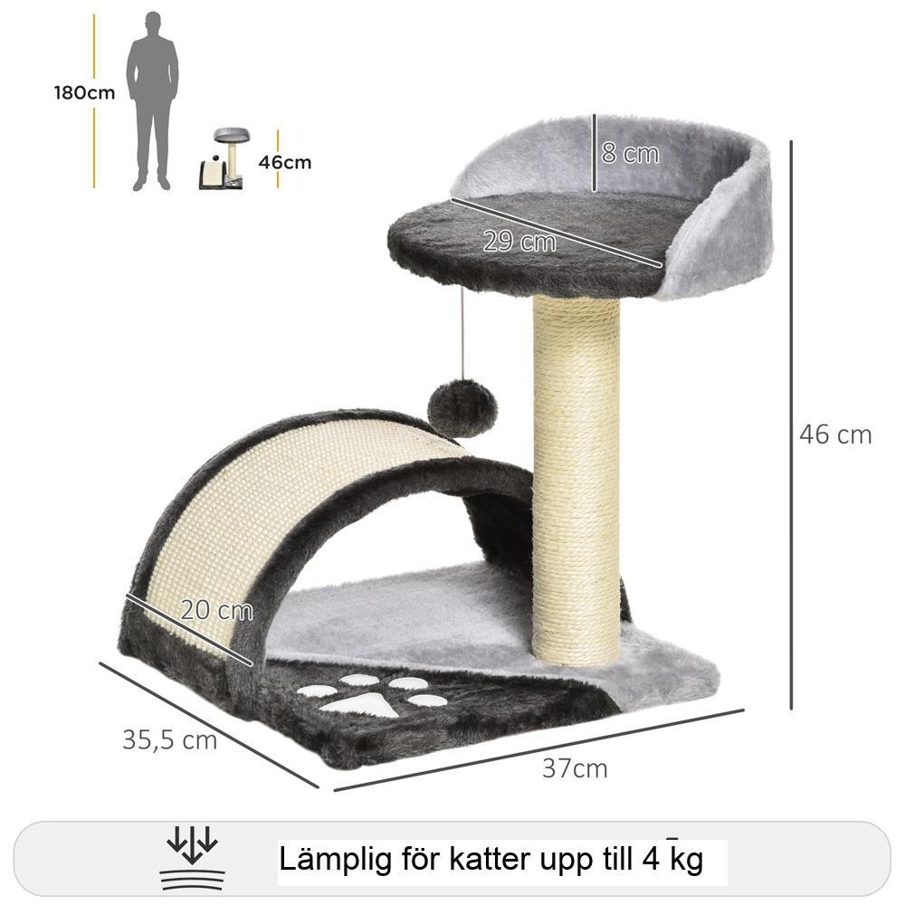 Mysig plysch kattskrapstolpe med lekbollar – grå