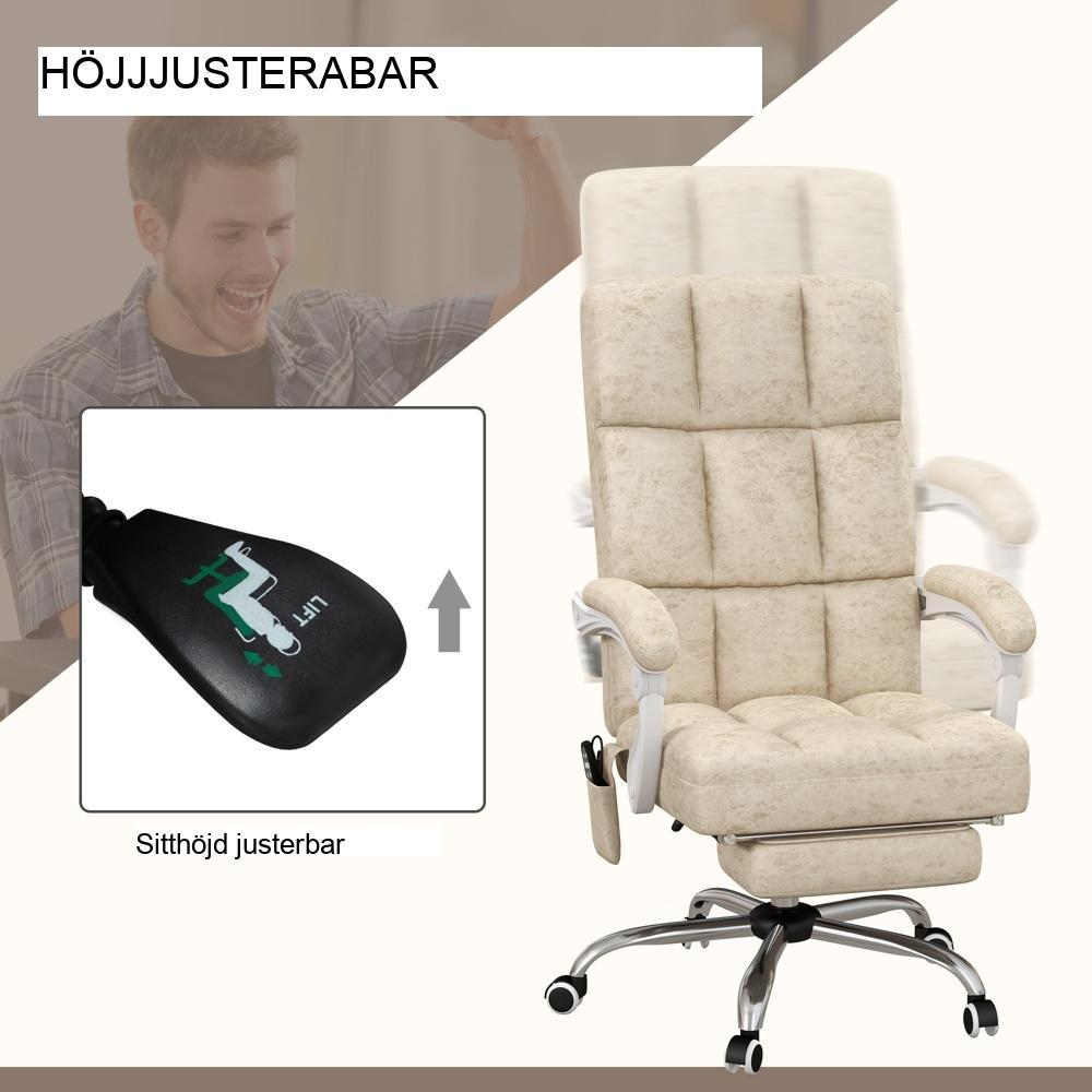 Ergonomisk massagekontorsstol med värme, justerbar höjd, beige