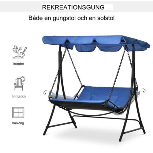 Hollywood Double Swing Lounger med tak, blå stålram, 2 personer