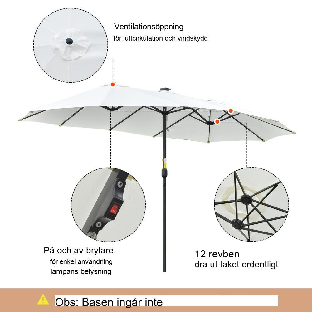 Dubbelsidig solar LED uteplats paraply, 4,5 m, krämvit och svart