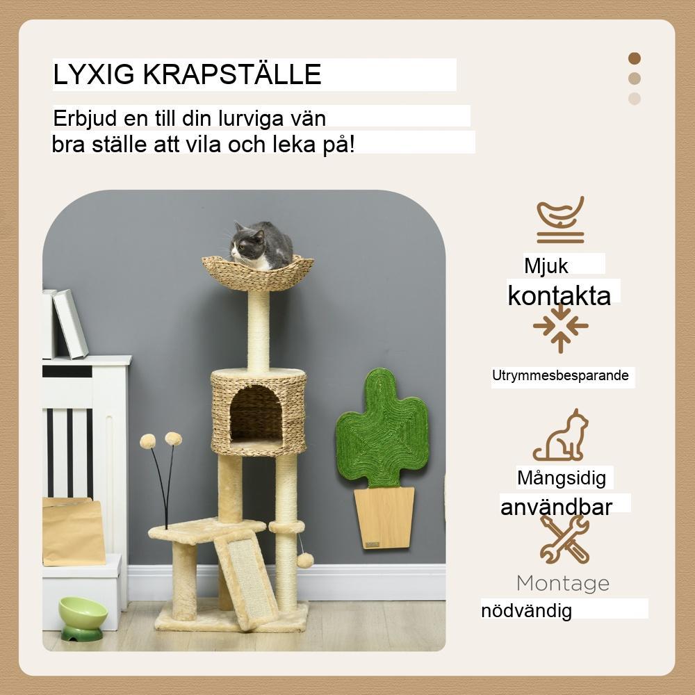 Sisal kattträd i flera nivåer med lekboll och grotta, upp till 20 kg