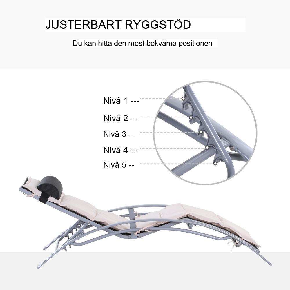 Solstol i krämvit aluminium, justerbart ryggstöd och dyna