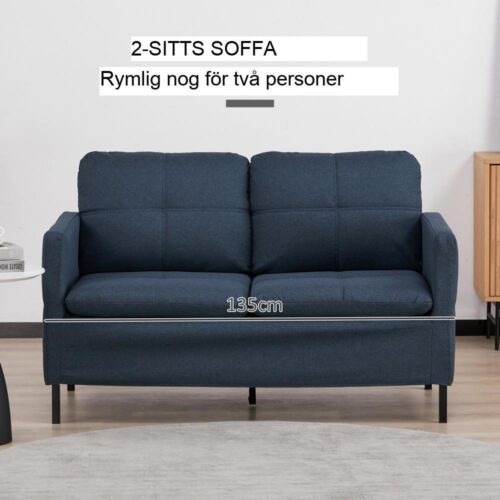 Mörkblå linnelook 2-sits soffa med stålben