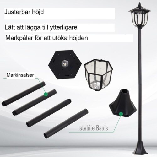 Solar Garden Light – LED-lykta svart (30/60 lumen), 6 timmar automatisk på/av, utomhusdekoration