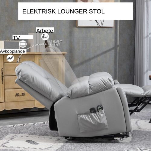 Elektrisk TV-fåtöljstol med hiss, massage och mugghållare – mörkgrå