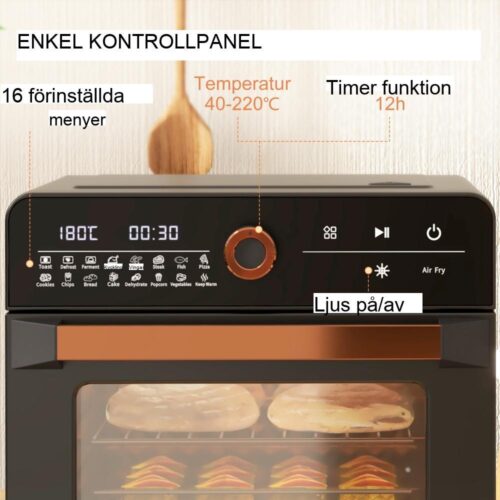 Retro 3-i-1 miniugn med varmluft, fritös och grill, timer, 20L