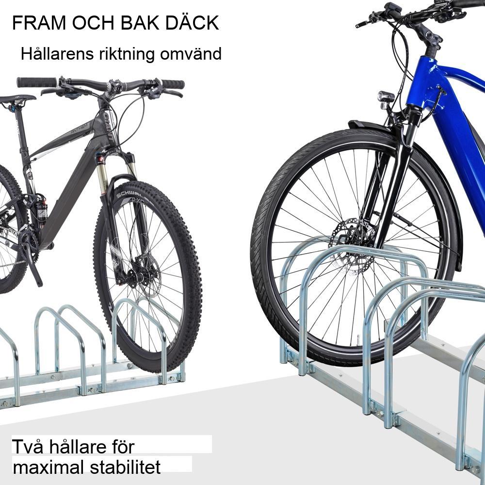 Cykelställ i kraftigt stål rymmer 6 cyklar inomhus utomhus silver 180×33 cm