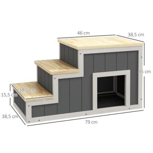 Trätrappa för husdjur med mysig grotta, 2-i-1 hundramp för katt upp till 30 kg