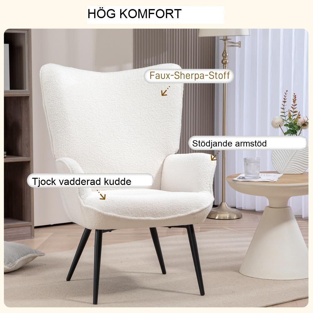 Krämvit Modern Wing Chair – Klädd vilstol med armstöd och metallben