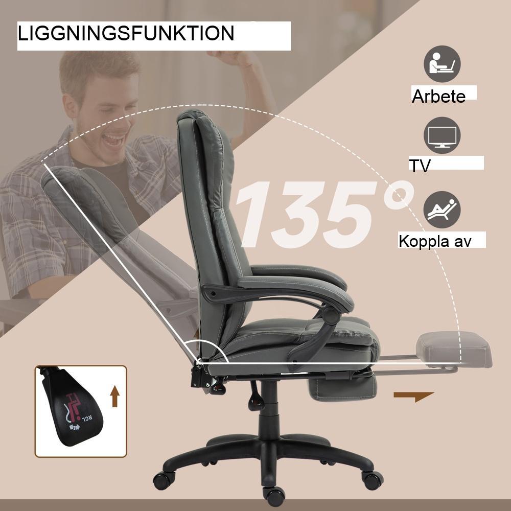 Ergonomisk massagekontorsstol med vibration, lutning och fotstöd