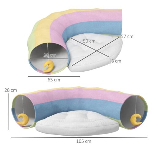 Hopfällbar katttunnel med lekkudde och leksaker
