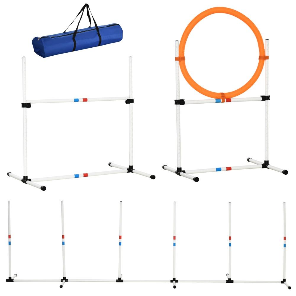 Dog Agility Set med höjdhoppare, hoppring och stavar – Vit/Gul