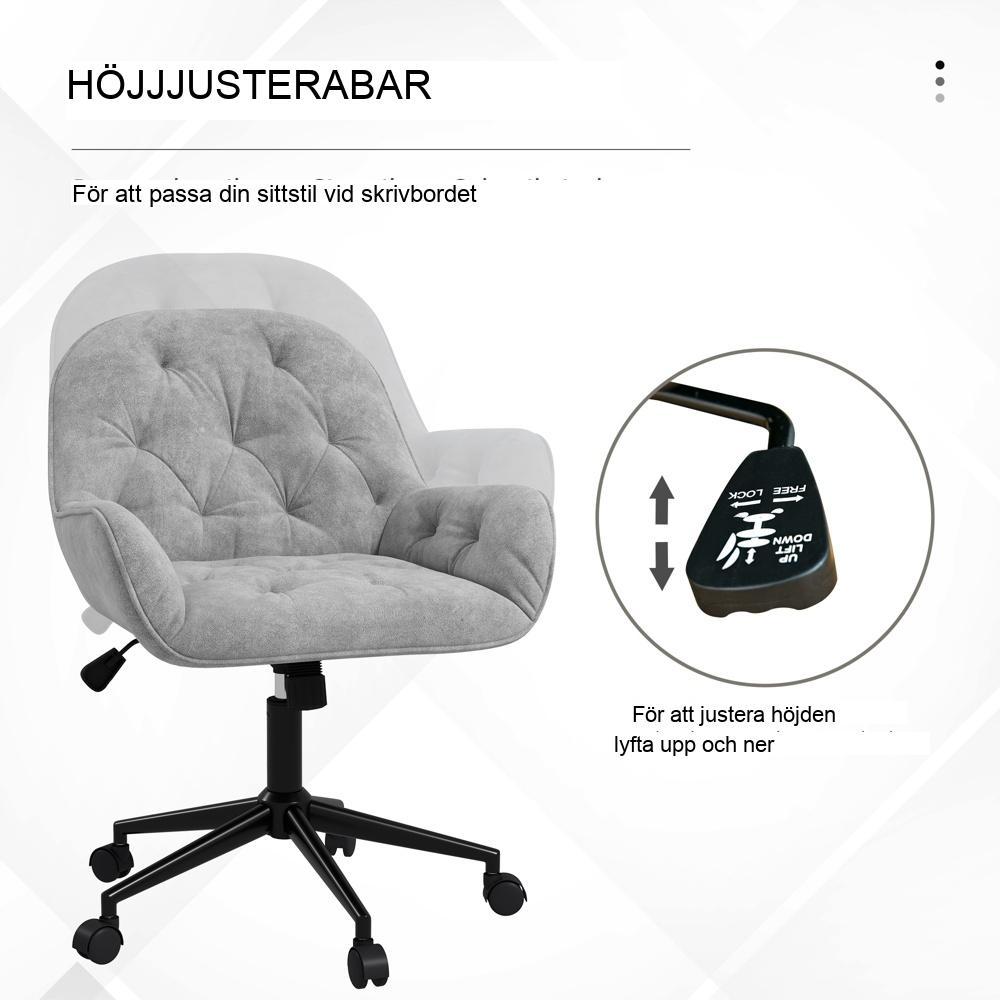 Ljusgrå Ergonomic Velvet Kontorsstol, höjdjusterbar med vridbar