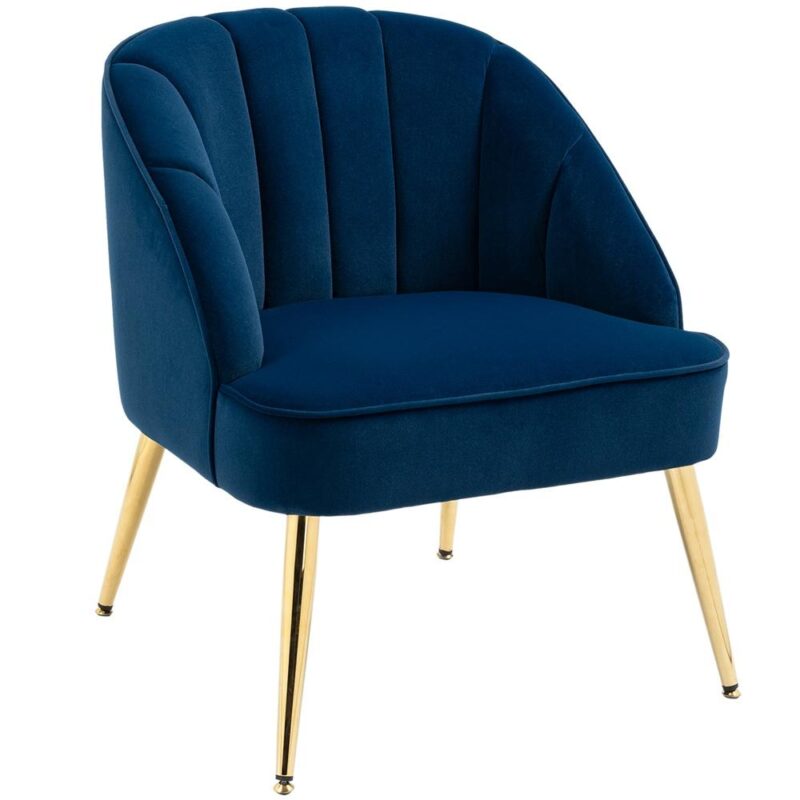 Mörkblå sammetsfåtölj, Retro Chic Lounge Chair med stålben