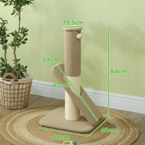 Gräddvit kattskrapstolpe med sisal och lekboll – 84cm