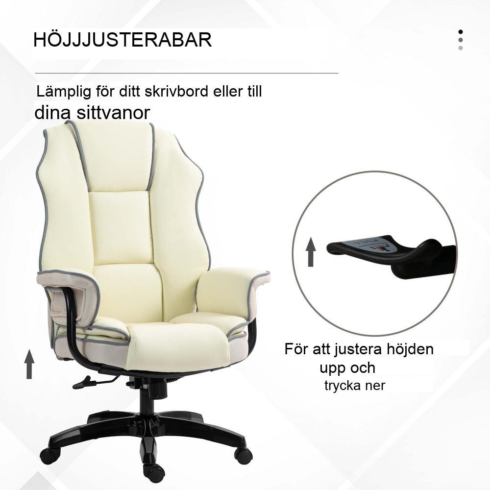 Ergonomisk kontorsstol med justerbart ryggstöd och liggfunktion – Cream