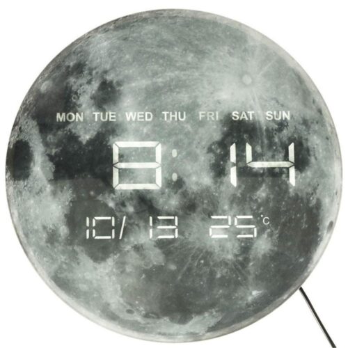 Modern Moon Väggklocka med LED-skärm, datum och temperatur 32 cm Grå