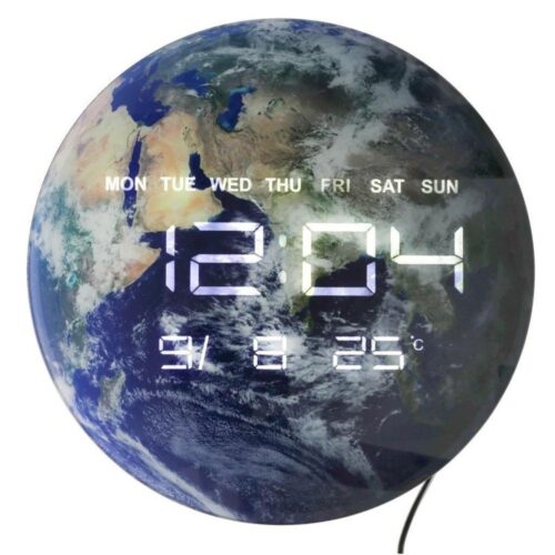 LED Earth Globe Väggklocka med datum-, dag- och temperaturvisning 32cm