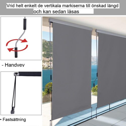 Vertikal Markis Balkongskärm, Handvev, Väderbeständig Polyester+Aluminium 140x250cm