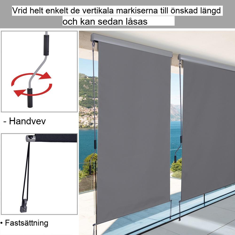 Vertikal Markis Balkongskärm, Handvev, Väderbeständig Polyester+Aluminium 140x250cm