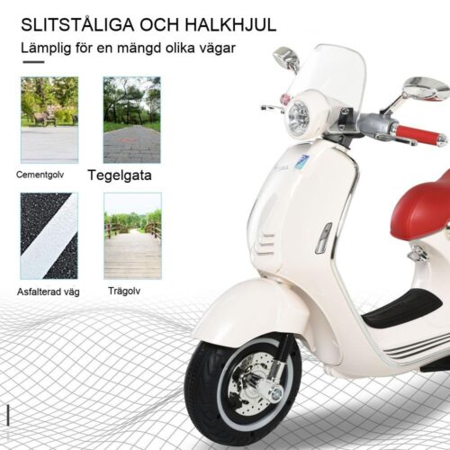 Licensierad Vespa Kids elektrisk motorcykel med musik och lampor (3-6 år)