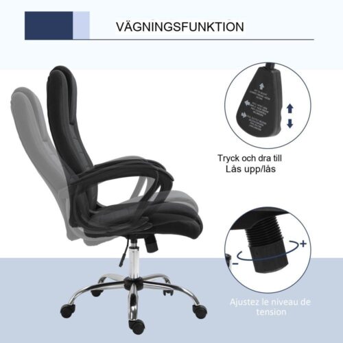 Ergonomisk kontorsstol med gungfunktion, höjdjusterbar, svart