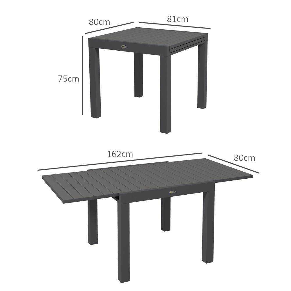 Utdragbart matbord i aluminium för 6, uteplats trädgårdsmöbler