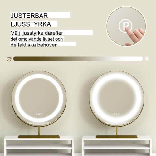 LED sminkbord med justerbar roterande spegel, vit