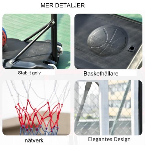 Höjdjusterbart basketställ för barn med hjul, svart