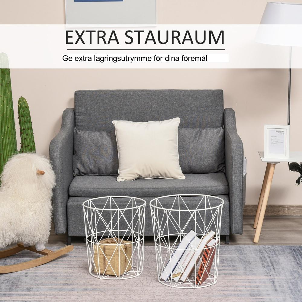 Set med 2 naturvita soffbord med förvaring – metall och MDF-design