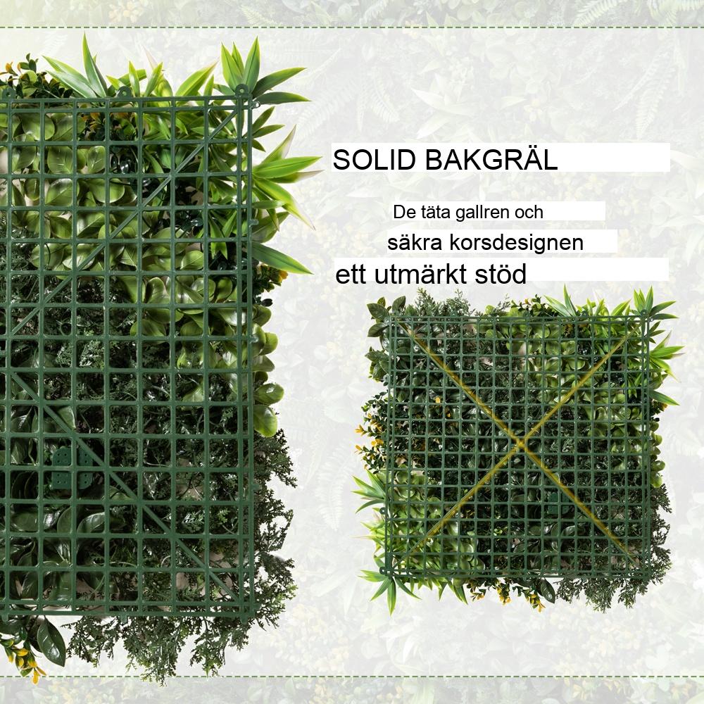 12-delad konstgjord växtvägg 50x50cm UV-skydd Sekretessskärm Flerbladig design Trädgård Balkong Terrass 3 kvm täckning