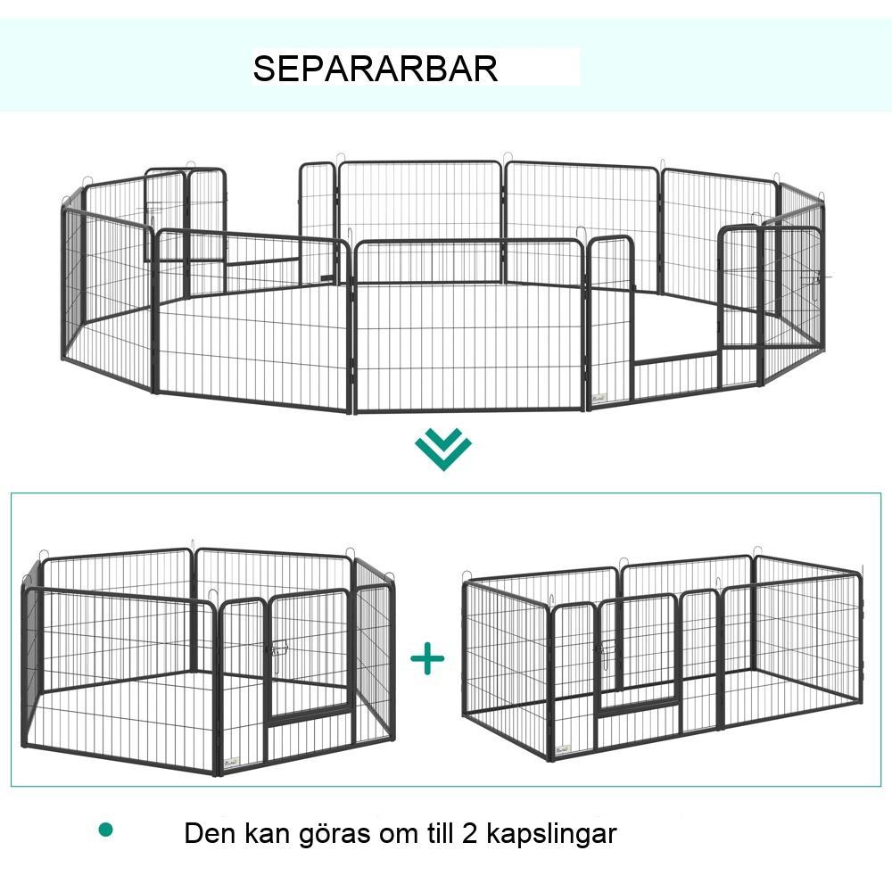 Anpassningsbar hundlekhage med 12 paneler, inhägnad för valplopp inomhus utomhus