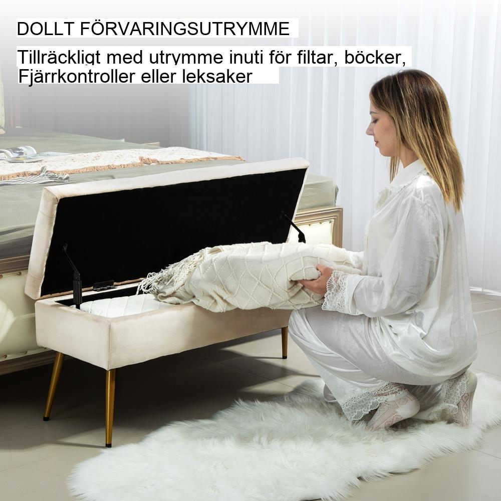 Beige Velvet Förvaringsbänk med stoppat lock – Hall, Sovrum, Vardagsrum