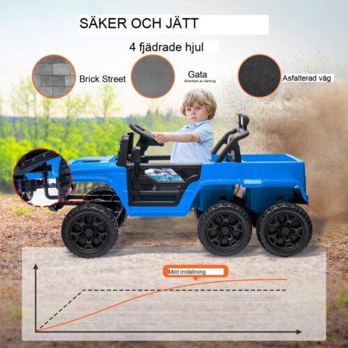 Elektrisk terrängbil för barn med fjärrkontroll, släpvagn och belysning (3-8 år)