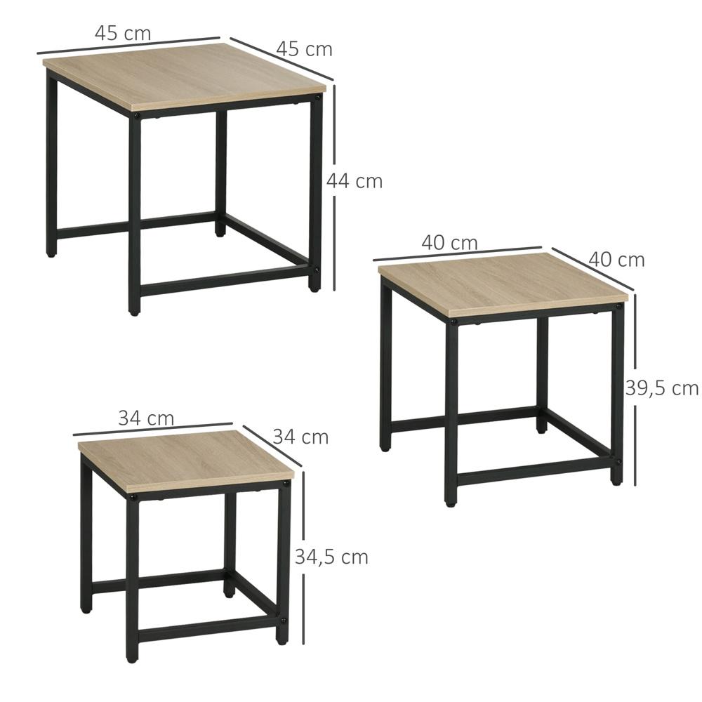 Set med 3 soffbord och sidobord med stålram och trälook