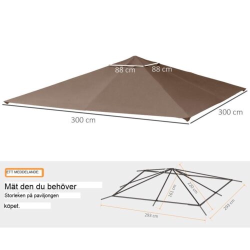 Ersättningsgazebo takskydd, 3x3m, solskydd, kaffe