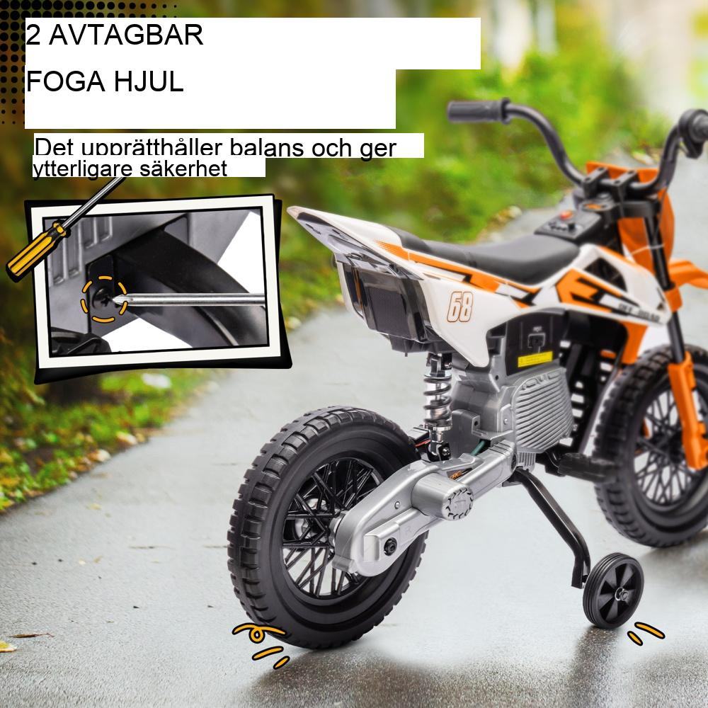 Elmotorcykel för barn, 3-6 år, orange, musik- och träningshjul