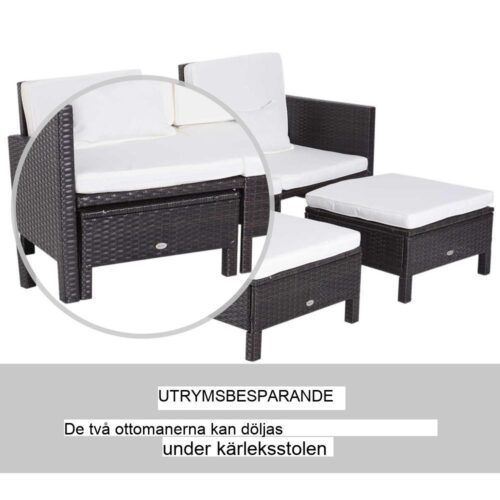 Brun polyrattan Trädgårdssoffset med kuddar – Outdoor Lounge Möbler