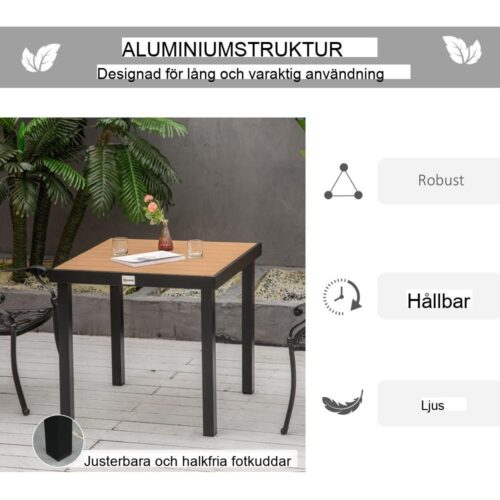 Matbord i aluminium för 4, utemöbler set, svart