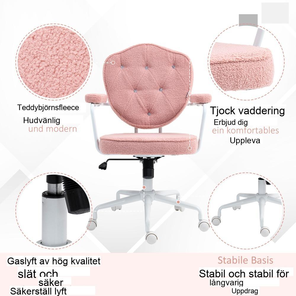 Ergonomisk rosa gungkontorsstol med teddyfleeceöverdrag och justerbar höjd