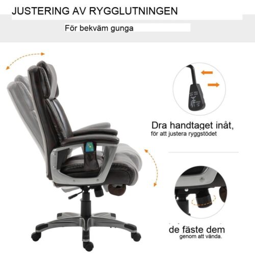 Ergonomisk massagekontorsstol med nackstöd, brun