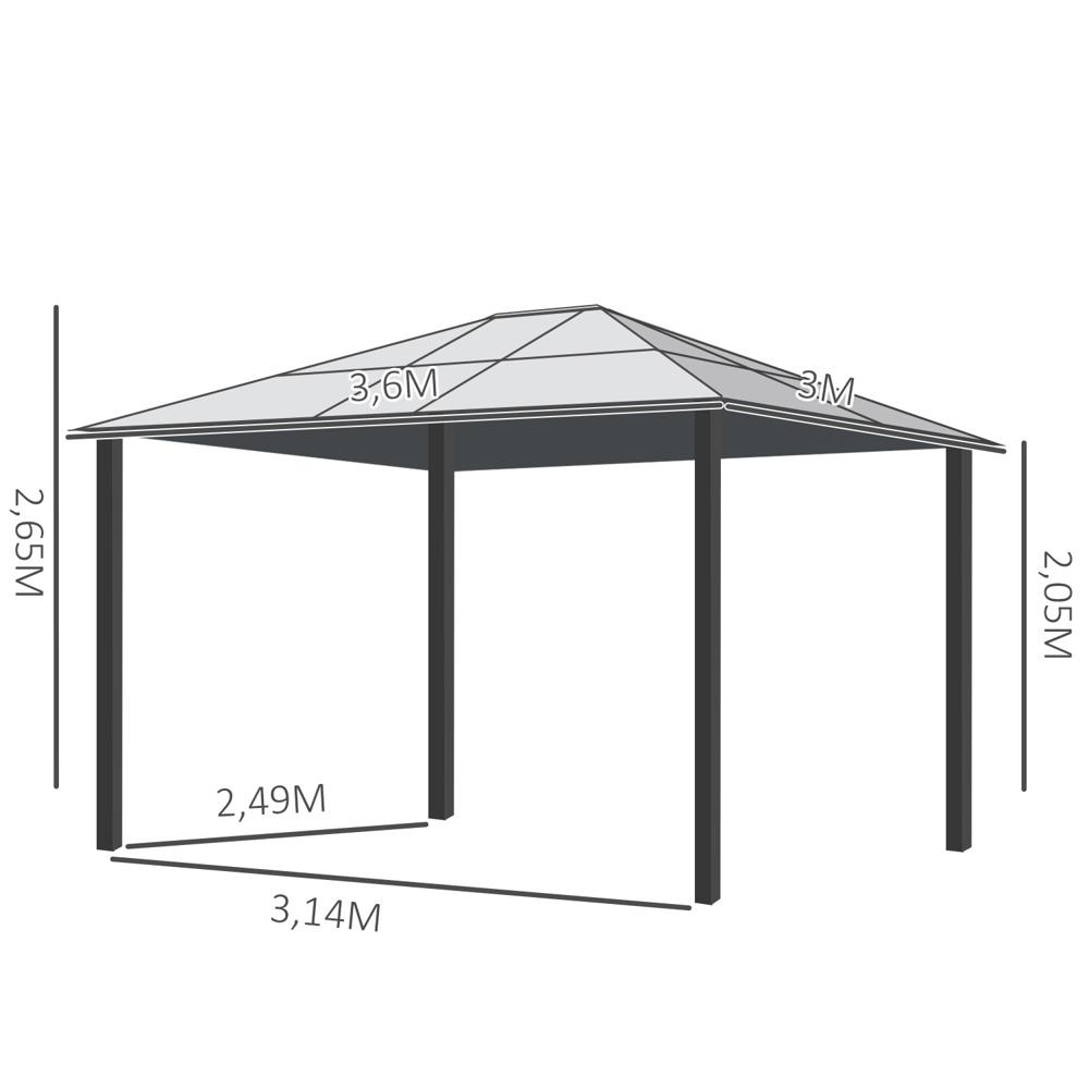 Lyxigt Hardtop Gazebo med genomskinligt tak och sidopaneler – 3,6x3m