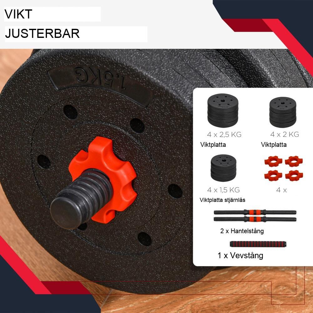 Justerbar hantelsats och skivstång, 25 kg för hemmastyrketräning